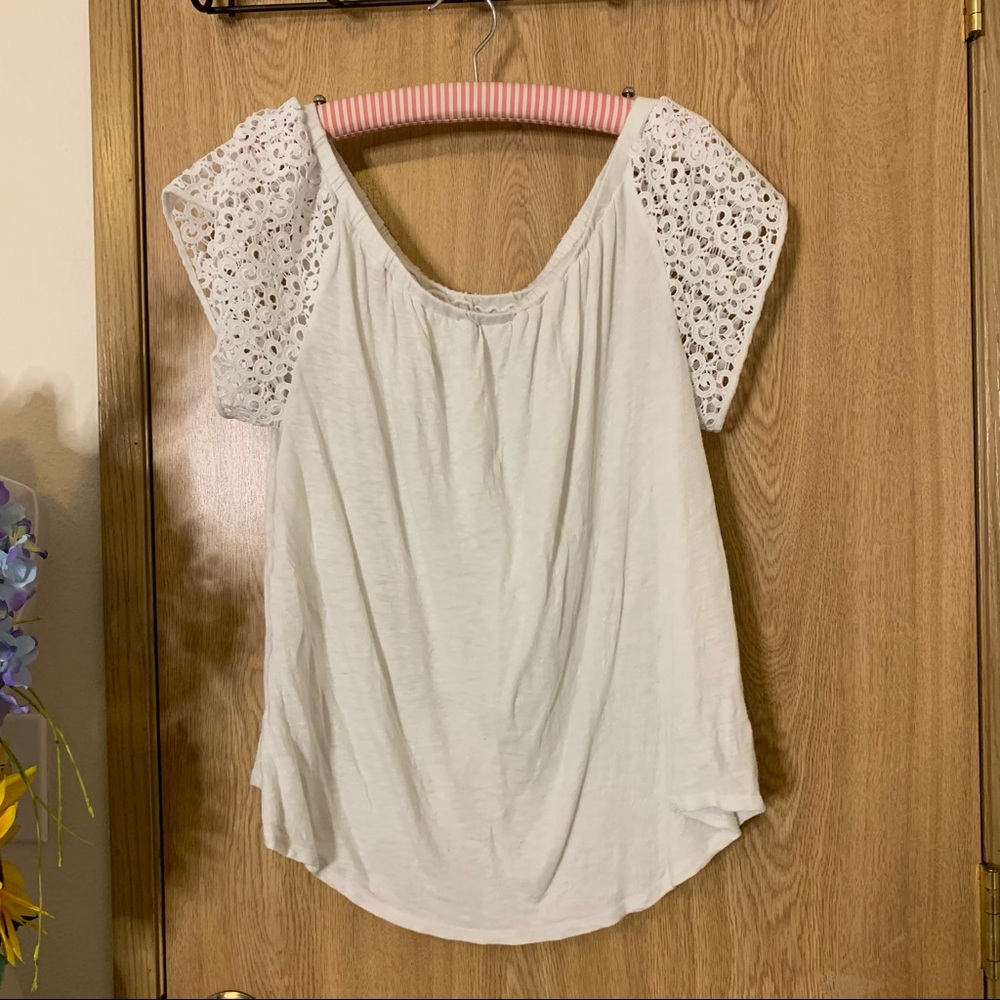 Merona Off Shoulder White Lace Sleeve Shirt XXL